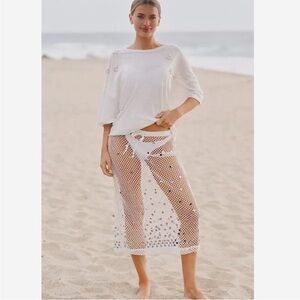 Celandine Sheer Mesh Sequin Drawstring Mermaid Midi Cover-Up Skirt